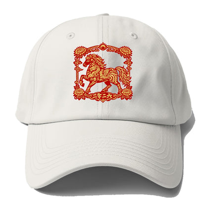 HORSE | Silk style horse design | Gold and silver thread appearance | Phoenix and - Baseball Cap - Off White