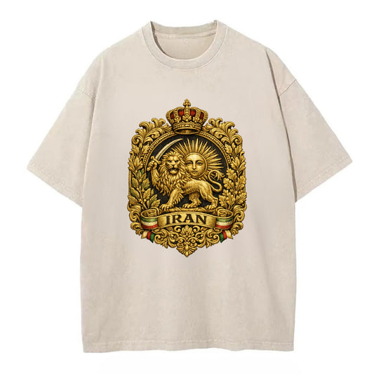 Iran Lion Sun Badge - Vintage T-shirt - Off White
