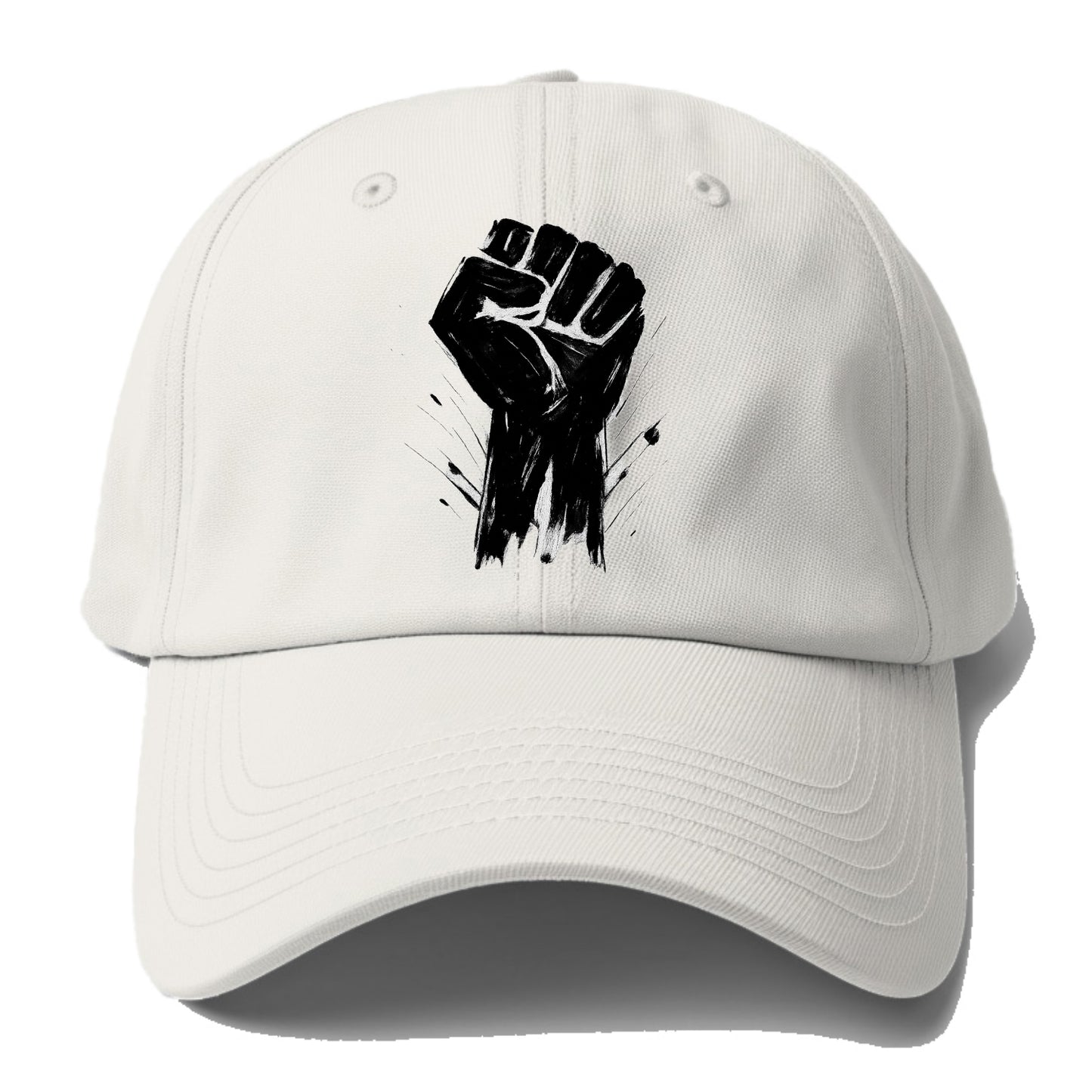 Raised fist in bold black ink brushstrokes - symbol of solidarity and resistance - Baseball Cap - Off White