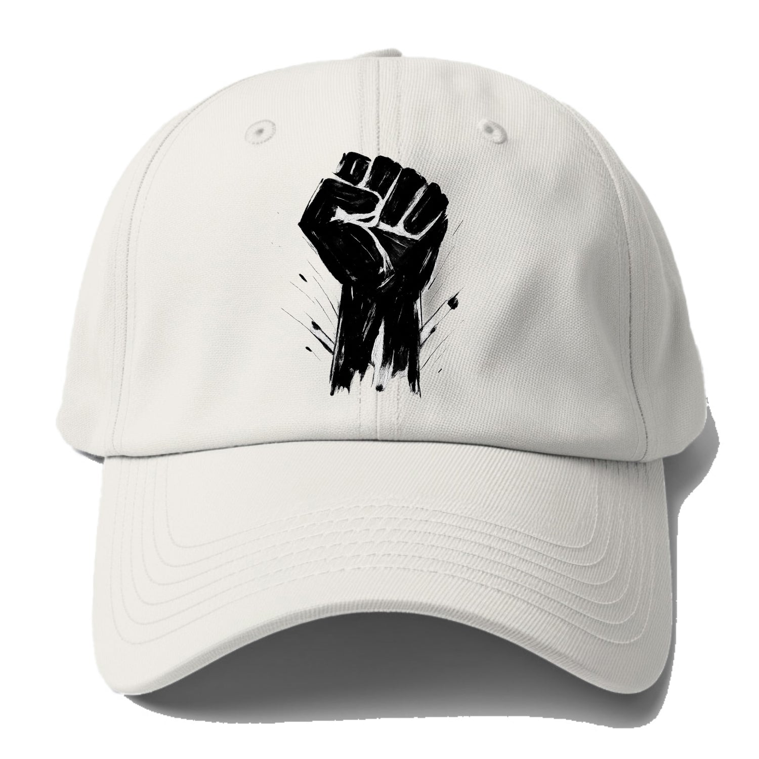 Raised fist in bold black ink brushstrokes - symbol of solidarity and resistance - Baseball Cap - Off White
