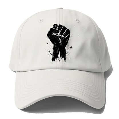 Raised fist in bold black ink brushstrokes - symbol of solidarity and resistance - Baseball Cap - Off White