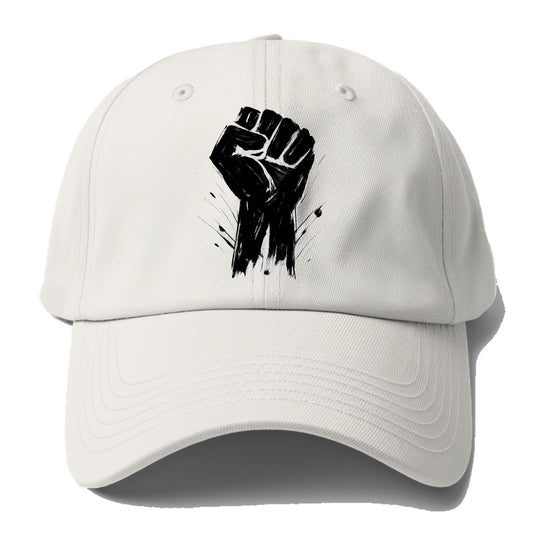 Raised fist in bold black ink brushstrokes - symbol of solidarity and resistance - Baseball Cap - Off White