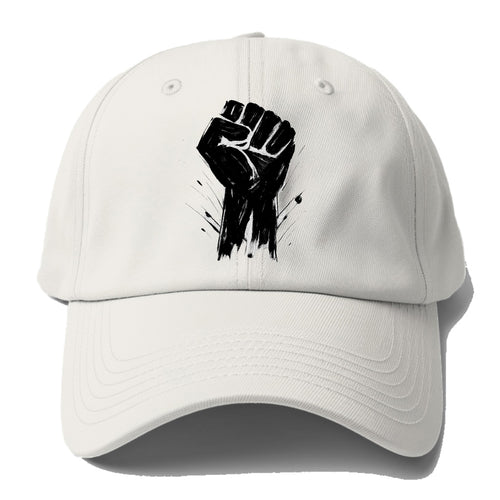 Raised fist in bold black ink brushstrokes - symbol of solidarity and resistance - Baseball Cap