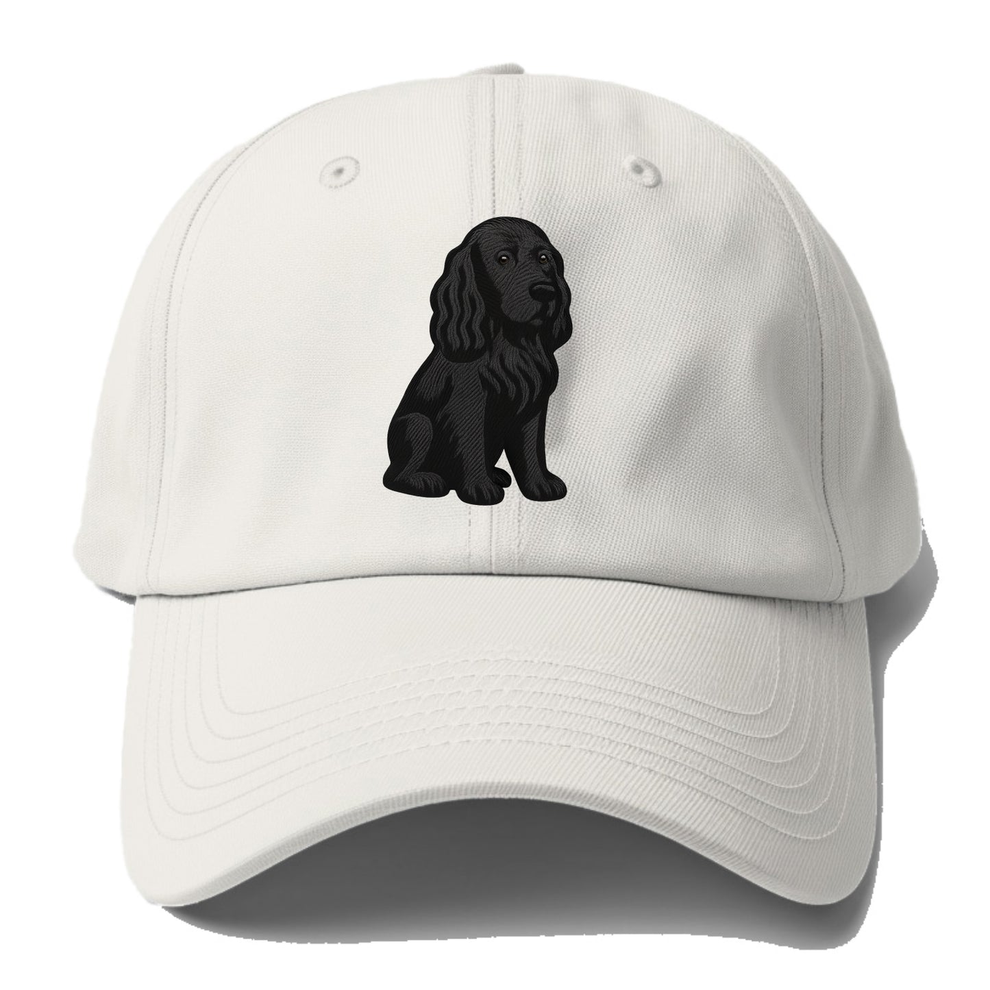 Field Spaniel - Black silky coat embroidered pose - Baseball Cap - Off White