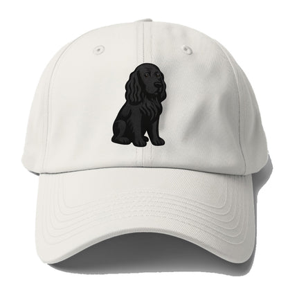 Field Spaniel - Black silky coat embroidered pose - Baseball Cap - Off White