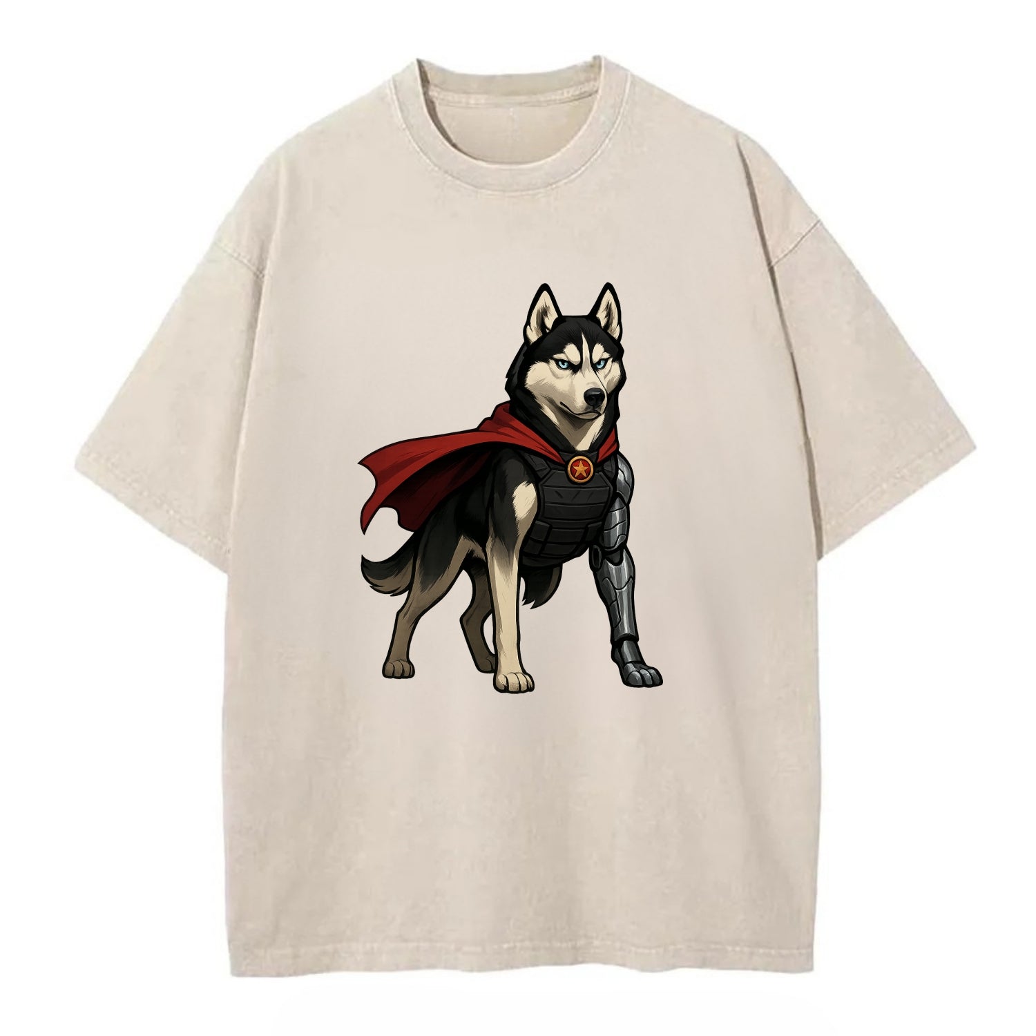 Siberian Husky Winter Soldier  - Vintage T-shirt - Off White