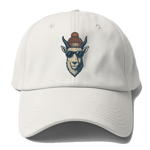 Salt Lake City Mountain Goat wearing SLC beanie with pom pom and - Baseball Cap For Big Heads