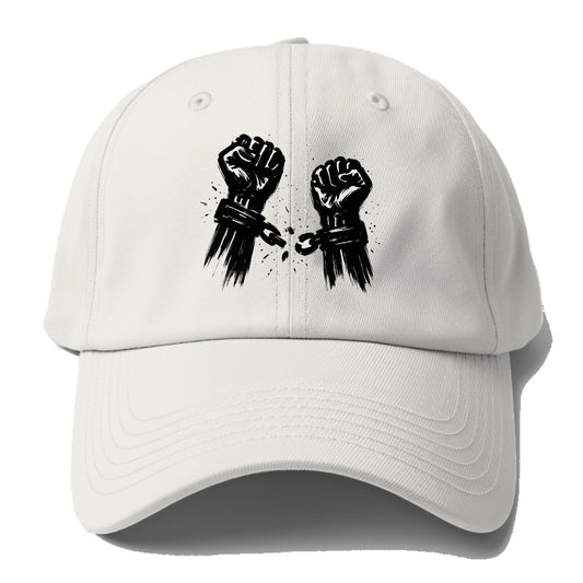 Two raised fists breaking chains - liberation and freedom ink painting - Baseball Cap For Big Heads - Off White