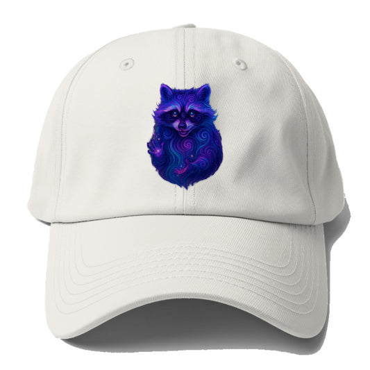 Playful raccoon with mask swirling in hypnotic patterns, neon purple - Baseball Cap For Big Heads - Off White