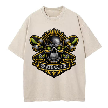 Embroidered patch design - SKATEBOARD SKULL - skull with skateboard in black and - Vintage T-shirt - Off White