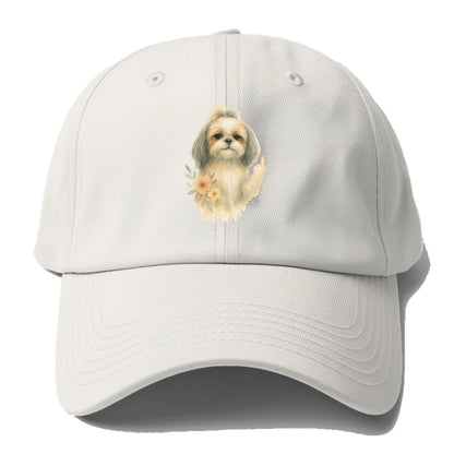 Shih Tzu with long flowing silky hair, tiny paw showing attitude - Baseball Cap For Big Heads - Off White