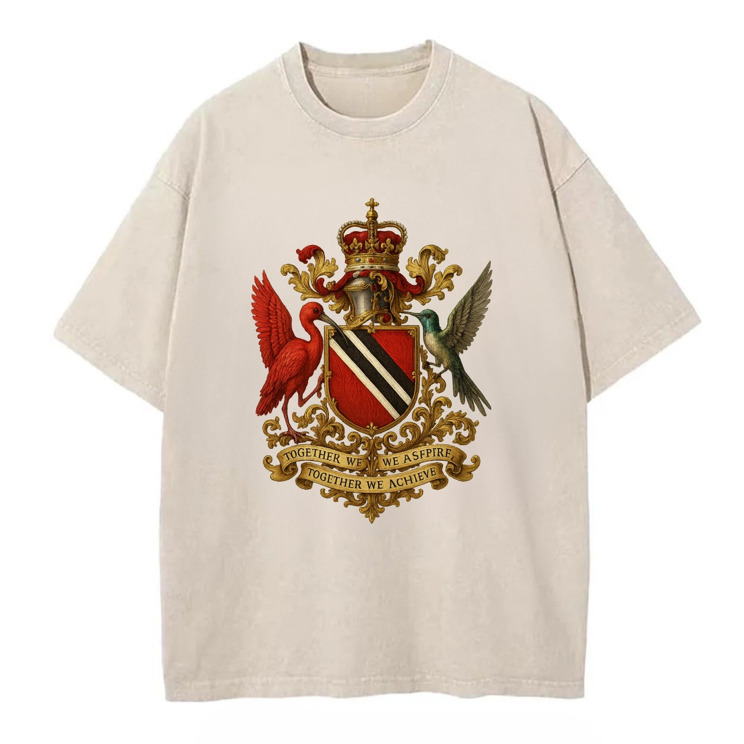 Trinidad Scarlet Ibis Emblem  - Vintage T-shirt - Off White