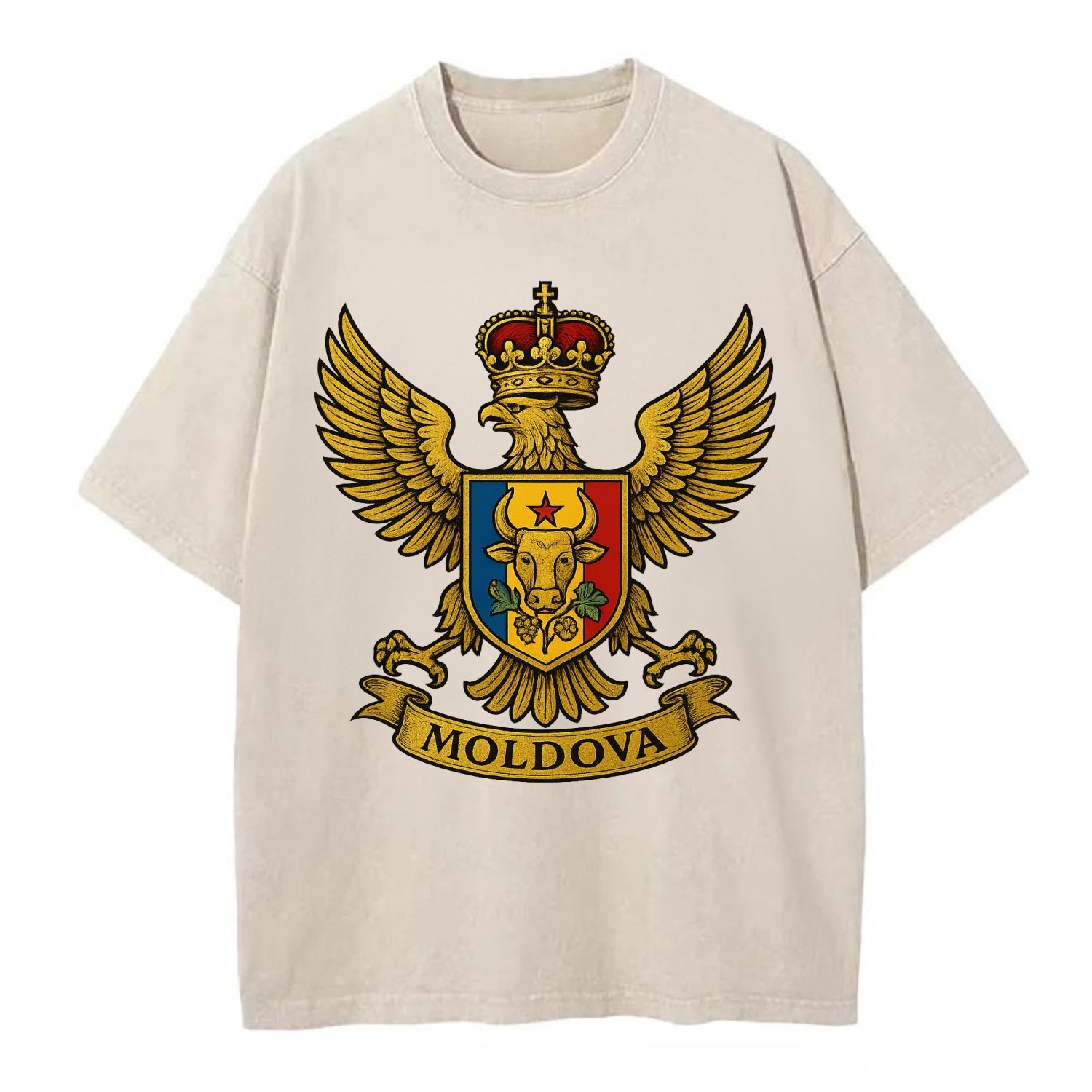 Moldova Heritage Badge  - Vintage T-shirt - Off White