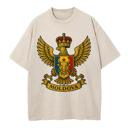 Moldova Heritage Badge  - Vintage T-shirt - Off White
