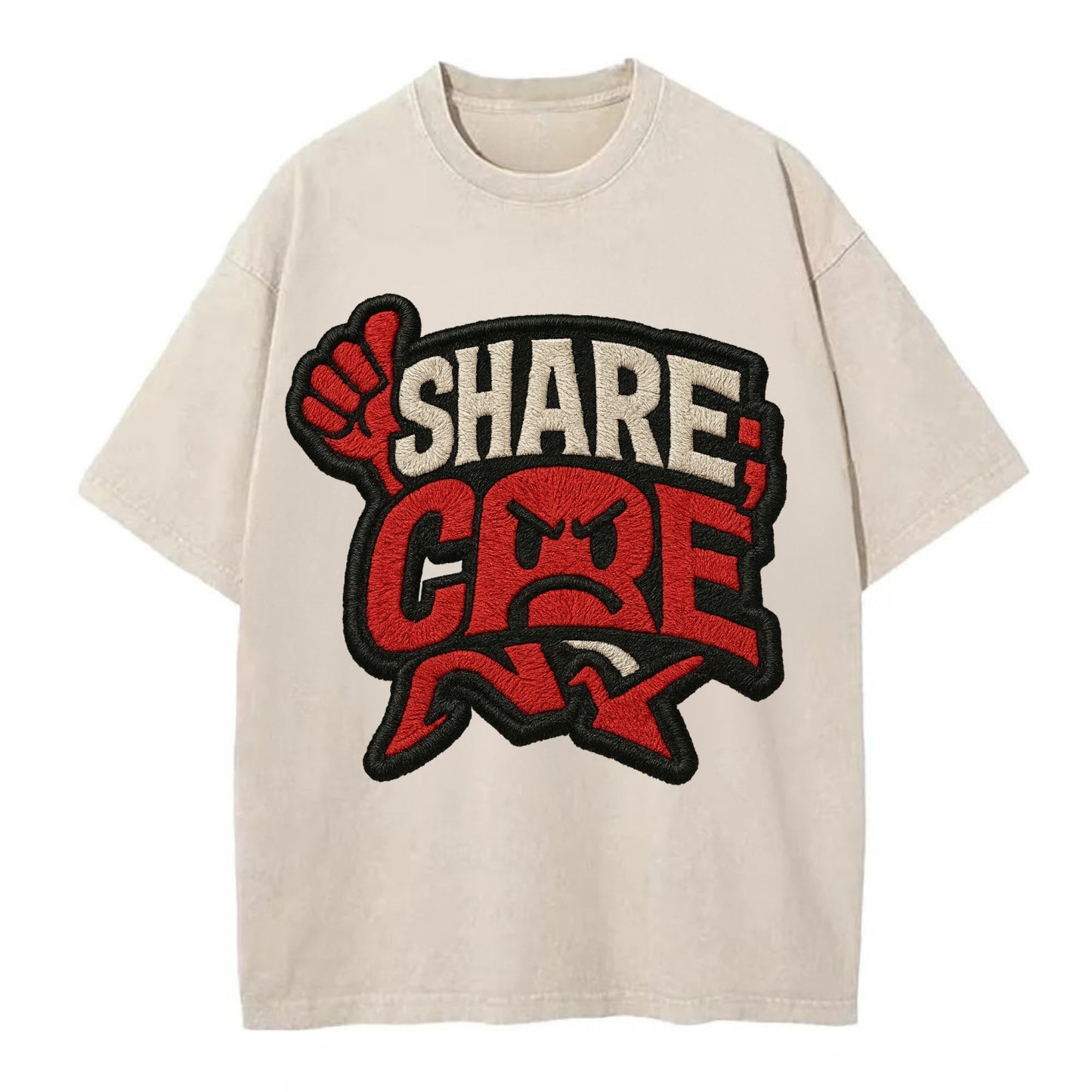 SHARE;CARE TOO MUCH Oversharer Green Hat - Vintage T-shirt - Off White