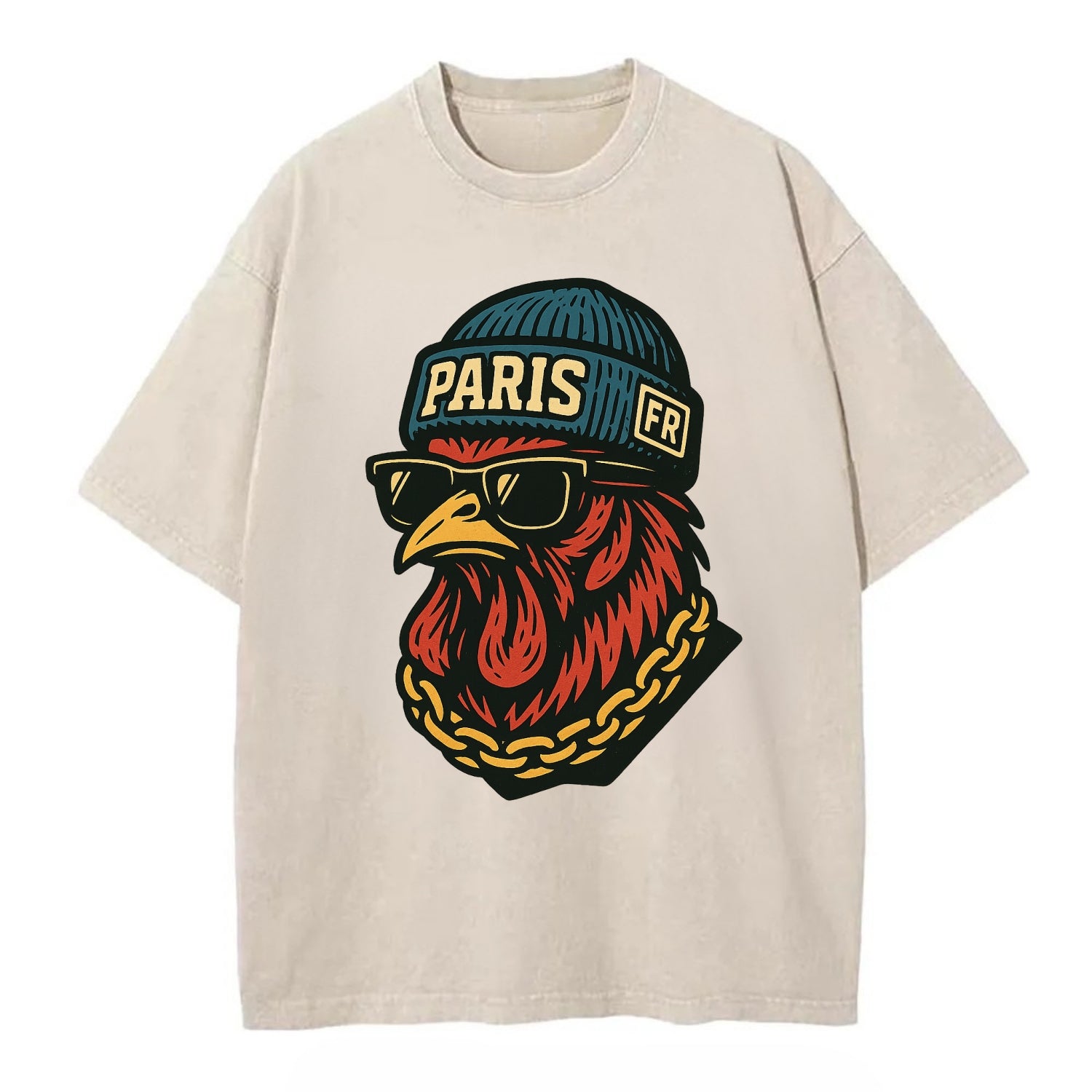 Paris Rooster - Vintage T-shirt - Off White