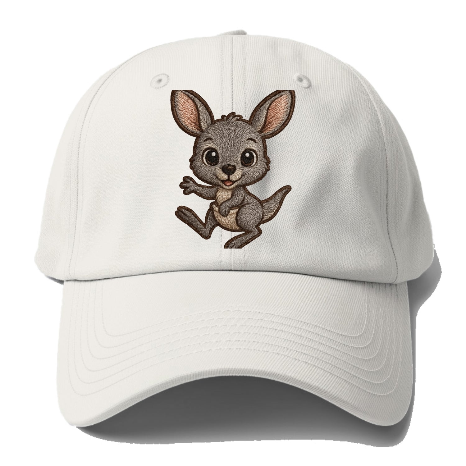 Baby Kangaroo Joey - gray fur, large ears, in pouch peek, bright eyes, - Baseball Cap For Big Heads - Off White