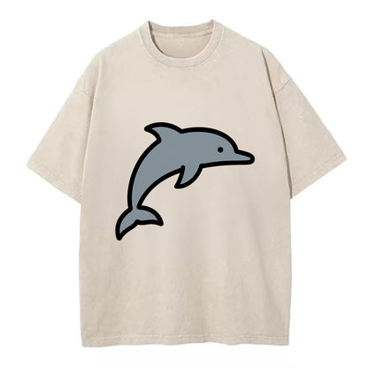 Bottlenose Dolphin - Gray jumping pose flat side profile - Vintage T-shirt - Off White