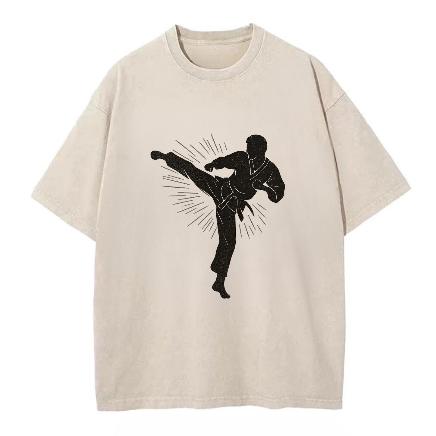 Taekwondo athlete spinning heel kick - Vintage T-shirt - Off White