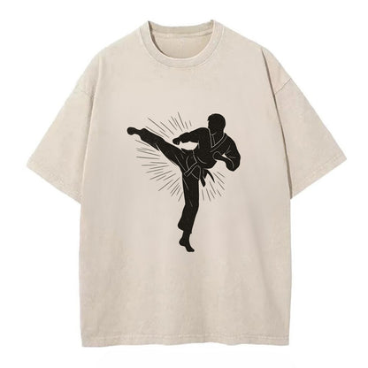 Taekwondo athlete spinning heel kick - Vintage T-shirt - Off White