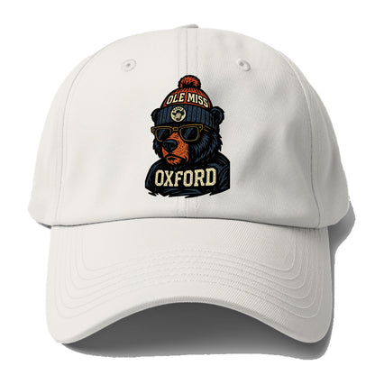 Oxford Black Bear wearing Ole Miss beanie with rebel patch - Baseball Cap - Off White
