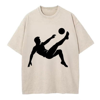 Soccer player kicking ball mid-air - Vintage T-shirt - Off White