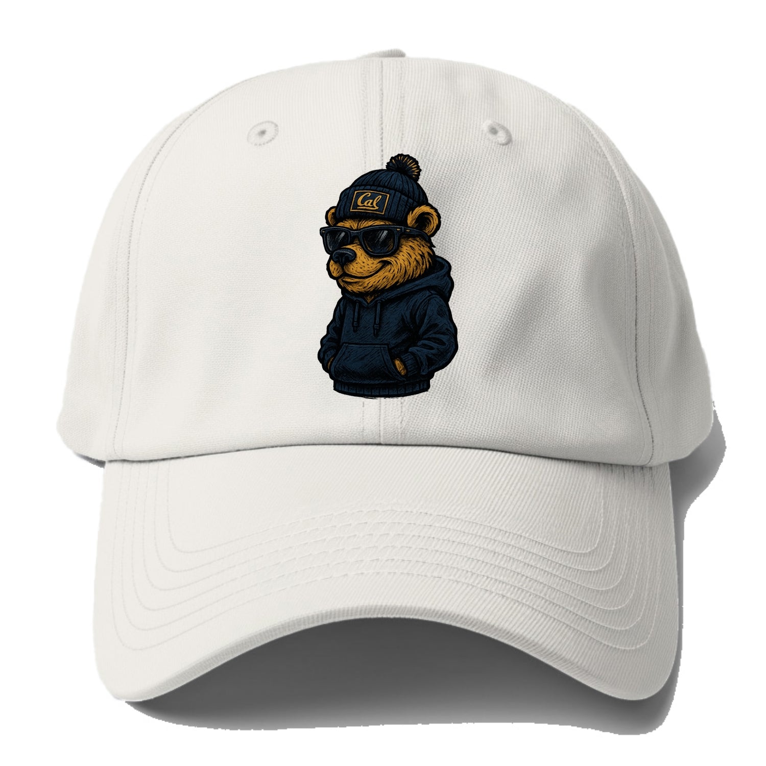 Berkeley Bear wearing Cal beanie with script patch - Baseball Cap For Big Heads - Off White