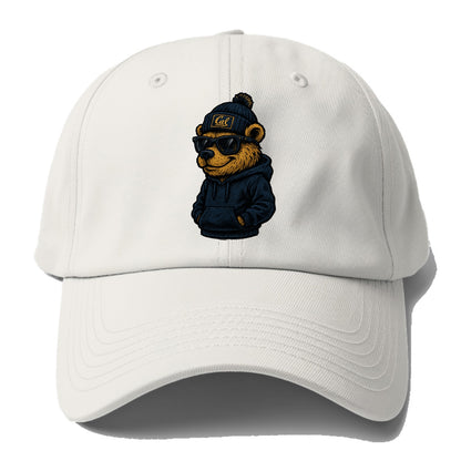 Berkeley Bear wearing Cal beanie with script patch - Baseball Cap For Big Heads - Off White