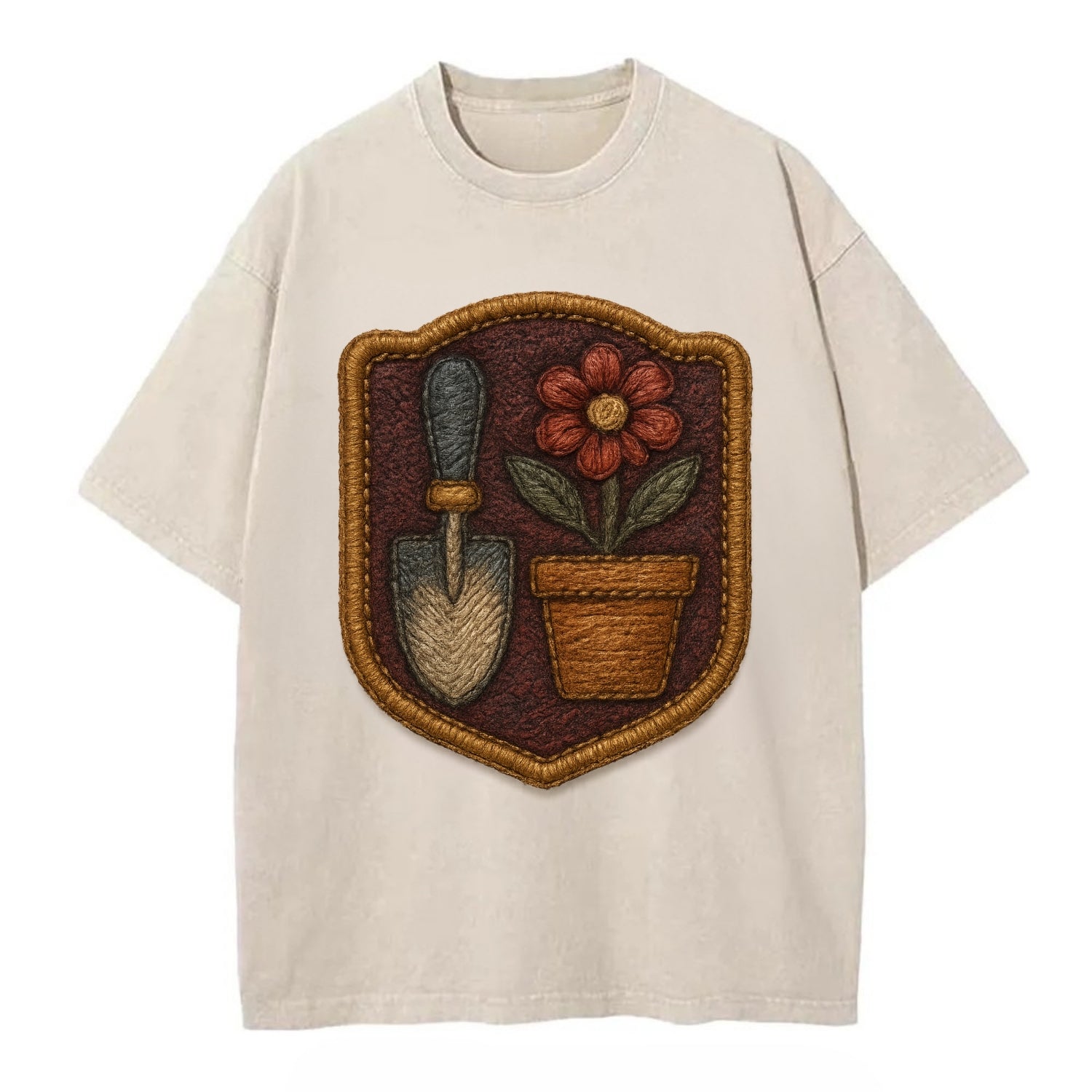 Garden trowel with flower pot - gardener badge - Vintage T-shirt - Off White