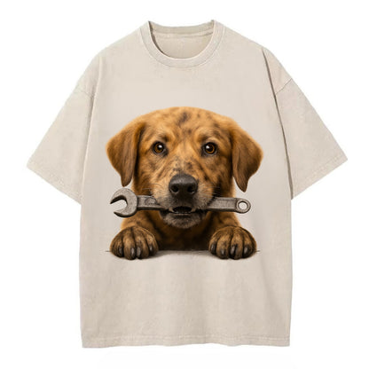 Mechanic Dog  - Vintage T-shirt - Off White