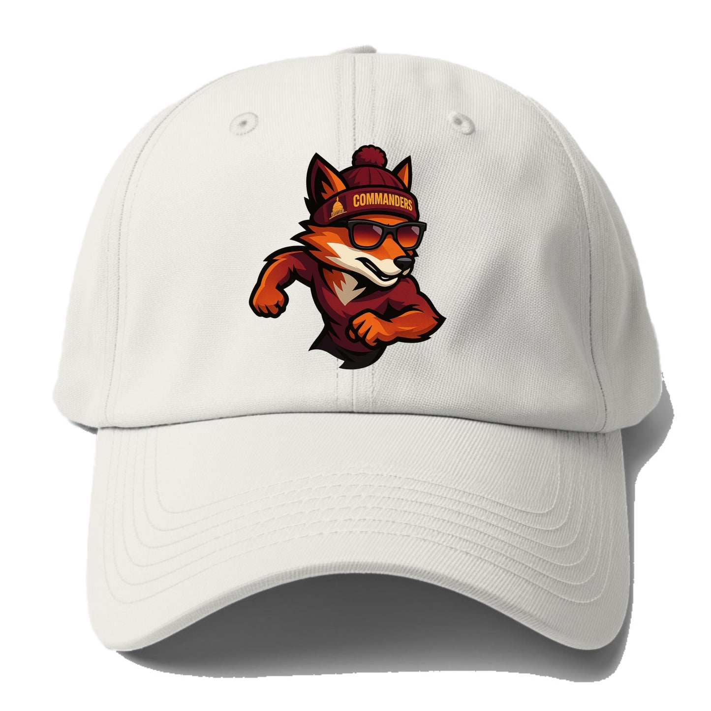 Washington Fox wearing Commanders beanie with Capitol patch and - Baseball Cap For Big Heads - Off White