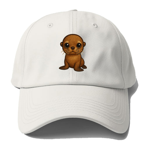 Baby California Sea Lion - golden brown, large expressive eyes, whiskers, - Baseball Cap