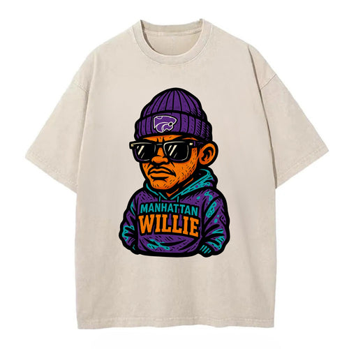 Manhattan Willie wearing Kansas State beanie with powercat patch - Vintage T-shirt
