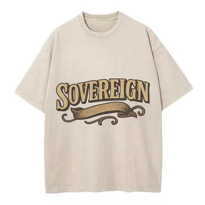 Bold typography design - "SOVEREIGN" - self-ruled, autonomous, in control - Vintage T-shirt - Off White