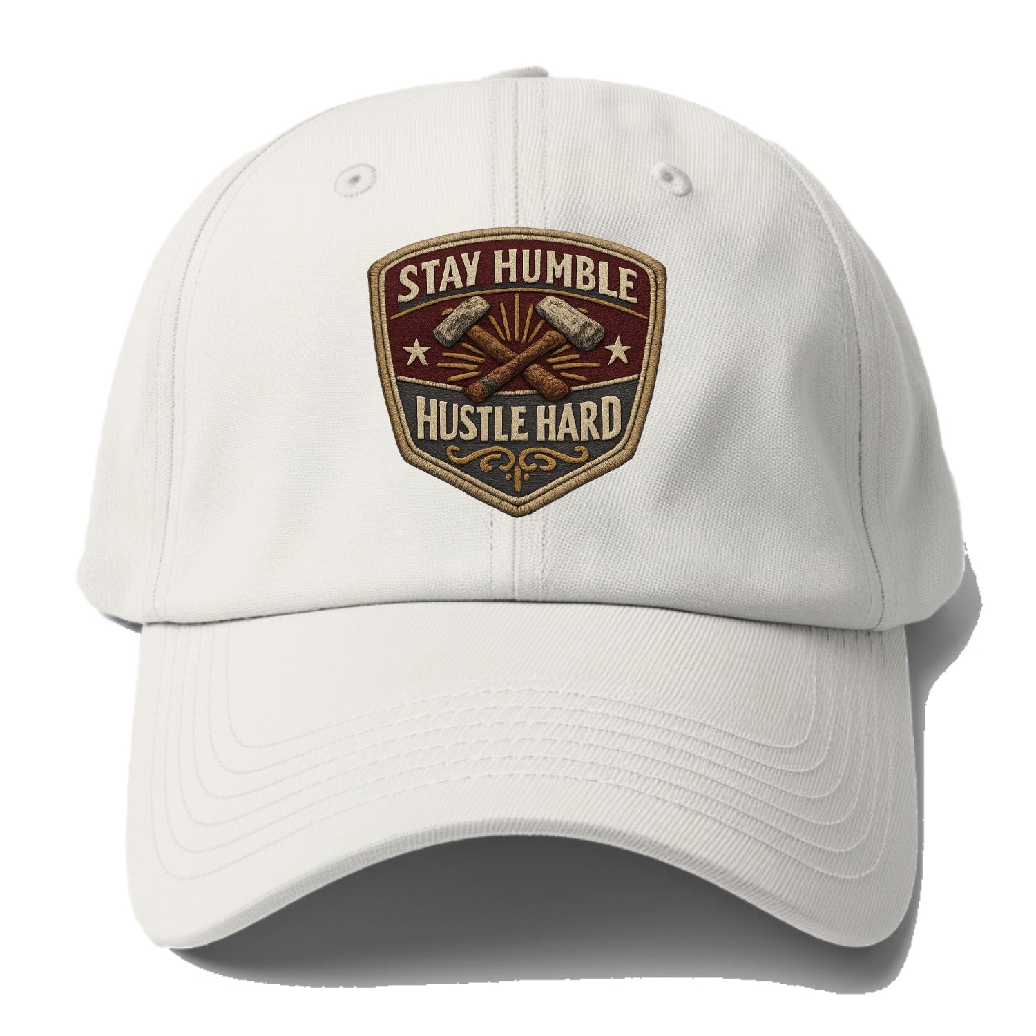 STAY HUMBLE HUSTLE HARD - text in silver , work ethic - Baseball Cap For Big Heads - Off White