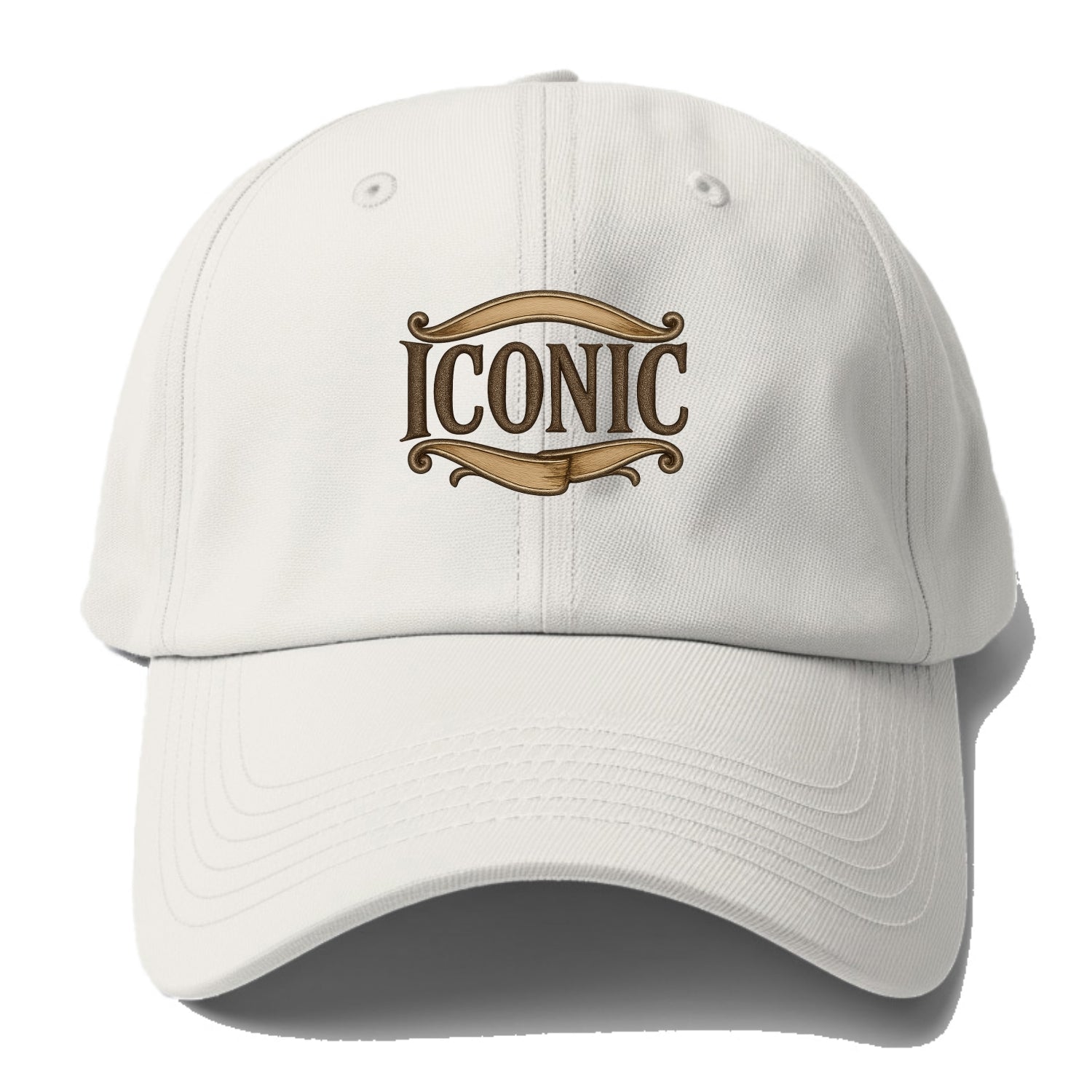 Bold typography design - "ICONIC" - instantly recognizable, trendsetter - Baseball Cap - Off White