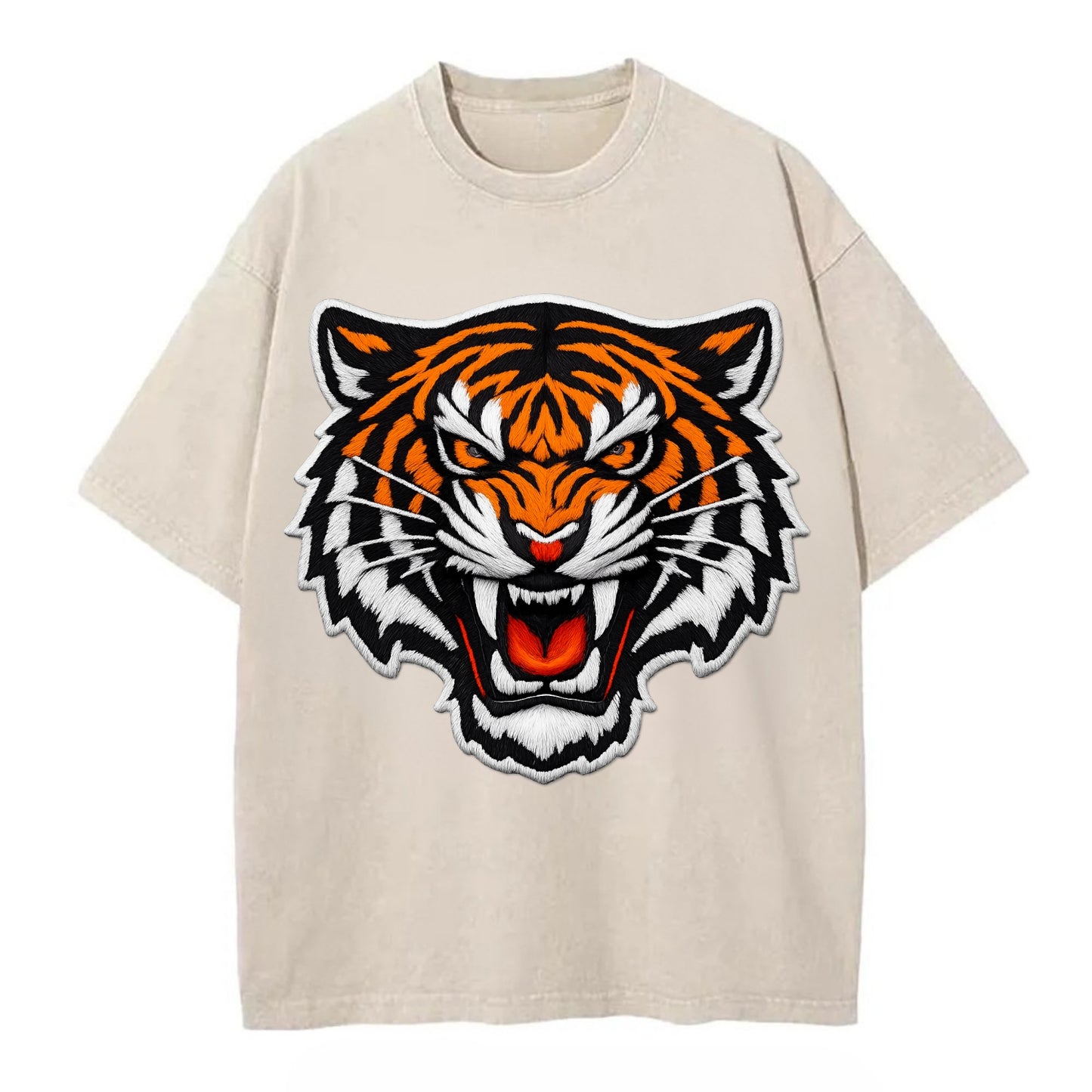TIGER STRIPES FACE - fierce tiger face in orange, black and white , predator power - Vintage T-shirt - Off White