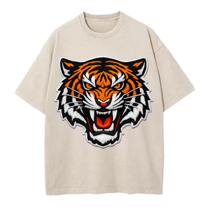 TIGER STRIPES FACE - fierce tiger face in orange, black and white , predator power - Vintage T-shirt - Off White