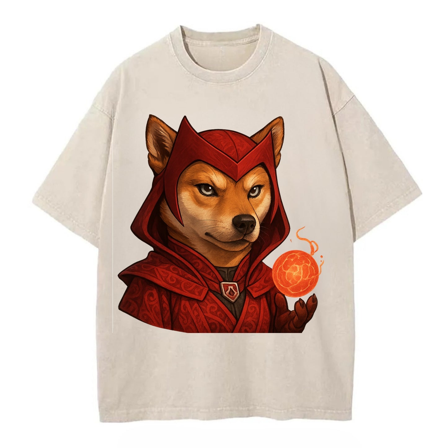 Shiba Inu Scarlet Witch  - Vintage T-shirt - Off White