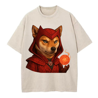 Shiba Inu Scarlet Witch  - Vintage T-shirt - Off White