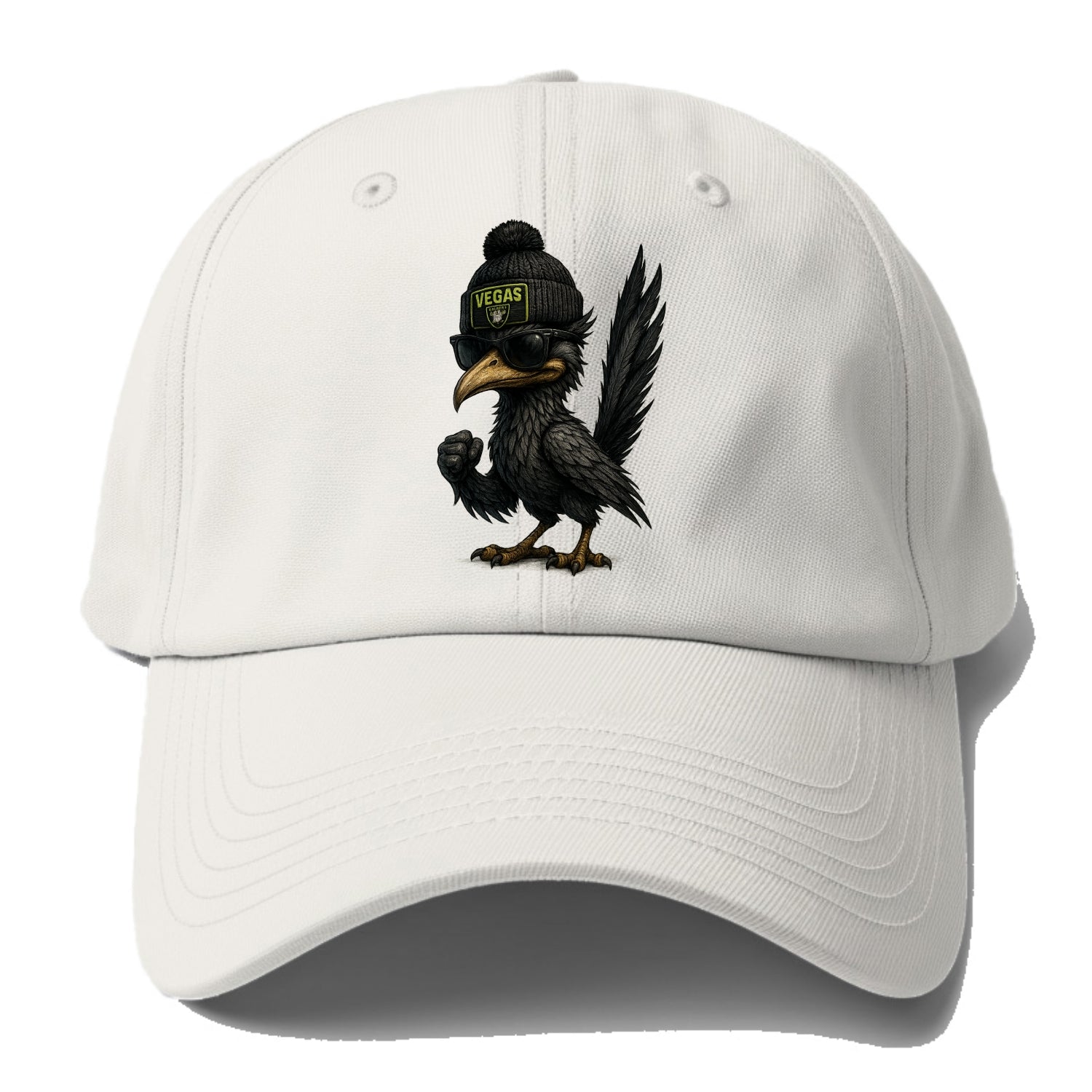 Vegas Roadrunner wearing Raiders beanie with neon patch and wayfarer sunglasses - Baseball Cap - Off White