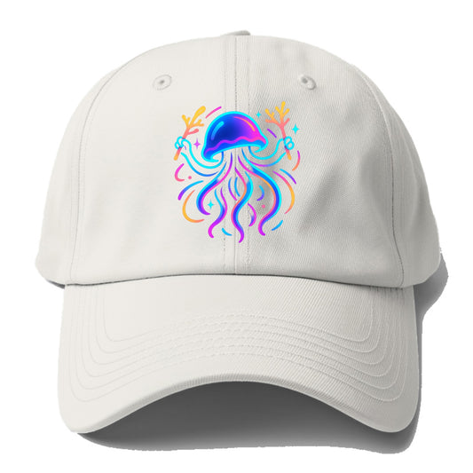 Jellyfish conducting a glow orchestra using coral batons in deep ocean - Baseball Cap For Big Heads - Off White