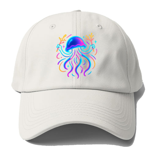 Jellyfish conducting a glow orchestra using coral batons in deep ocean - Baseball Cap For Big Heads