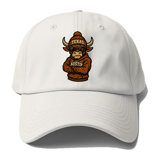 Austin Bevo wearing Texas beanie with longhorn patch - Baseball Cap