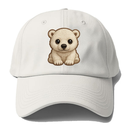 Baby Polar Bear Cub - white fluffy, black nose, dark curious eyes, - Baseball Cap For Big Heads - Off White