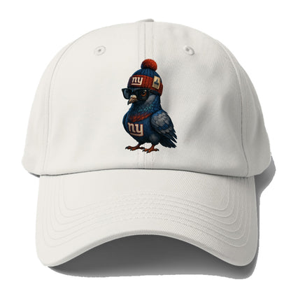 Manhattan Pigeon wearing Giants beanie with Empire State patch and wayfarer - Baseball Cap - Off White