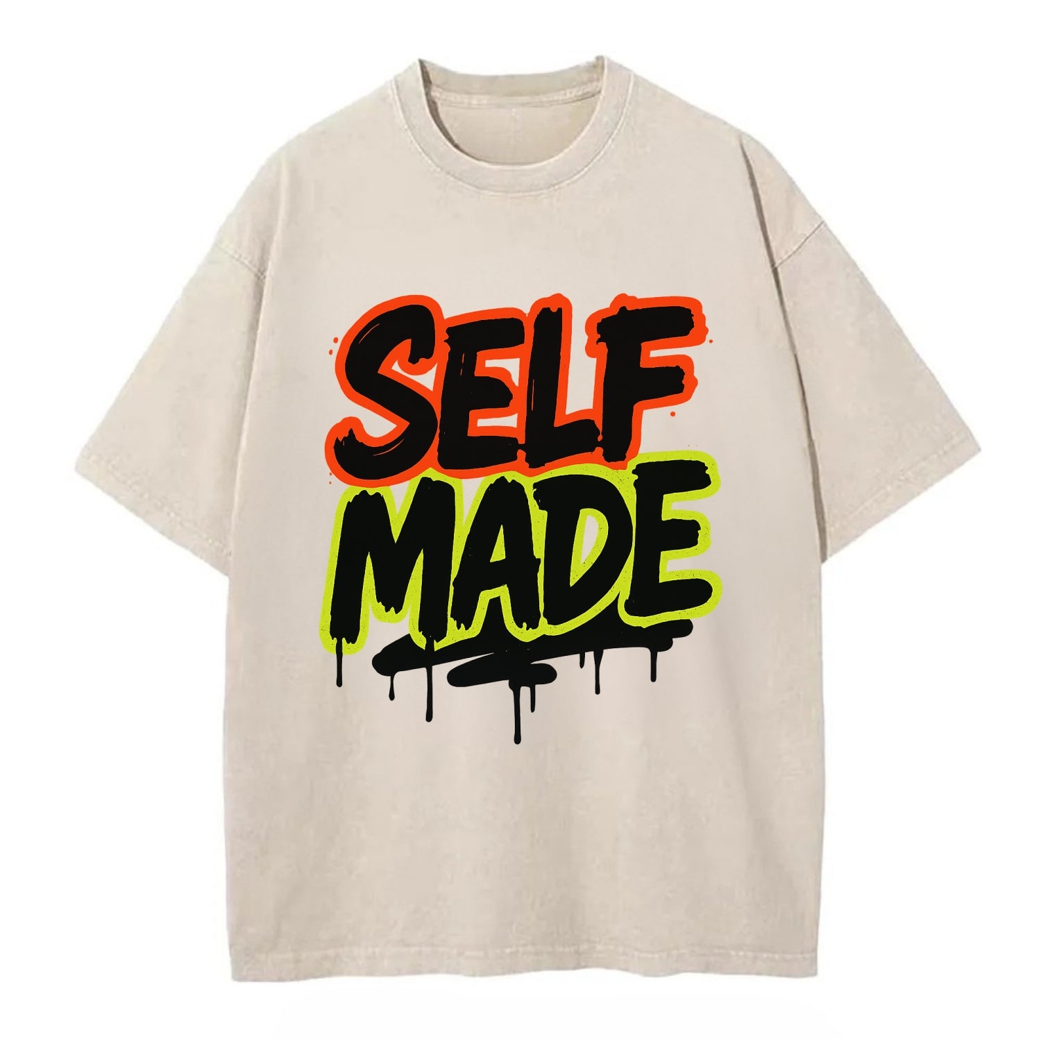 Bold typography design - "SELF MADE" - built from nothing, earned success - Vintage T-shirt - Off White