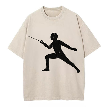 Fencer in lunge position - Vintage T-shirt - Off White