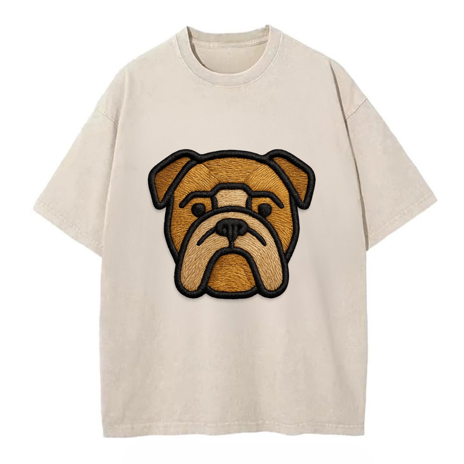 Bulldog - Minimalist geometric design wi - Vintage T-shirt - Off White