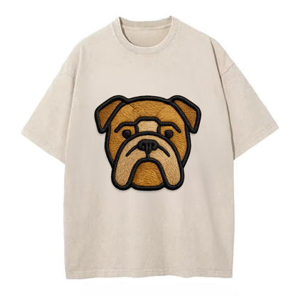 Bulldog - Minimalist geometric design wi - Vintage T-shirt - Off White